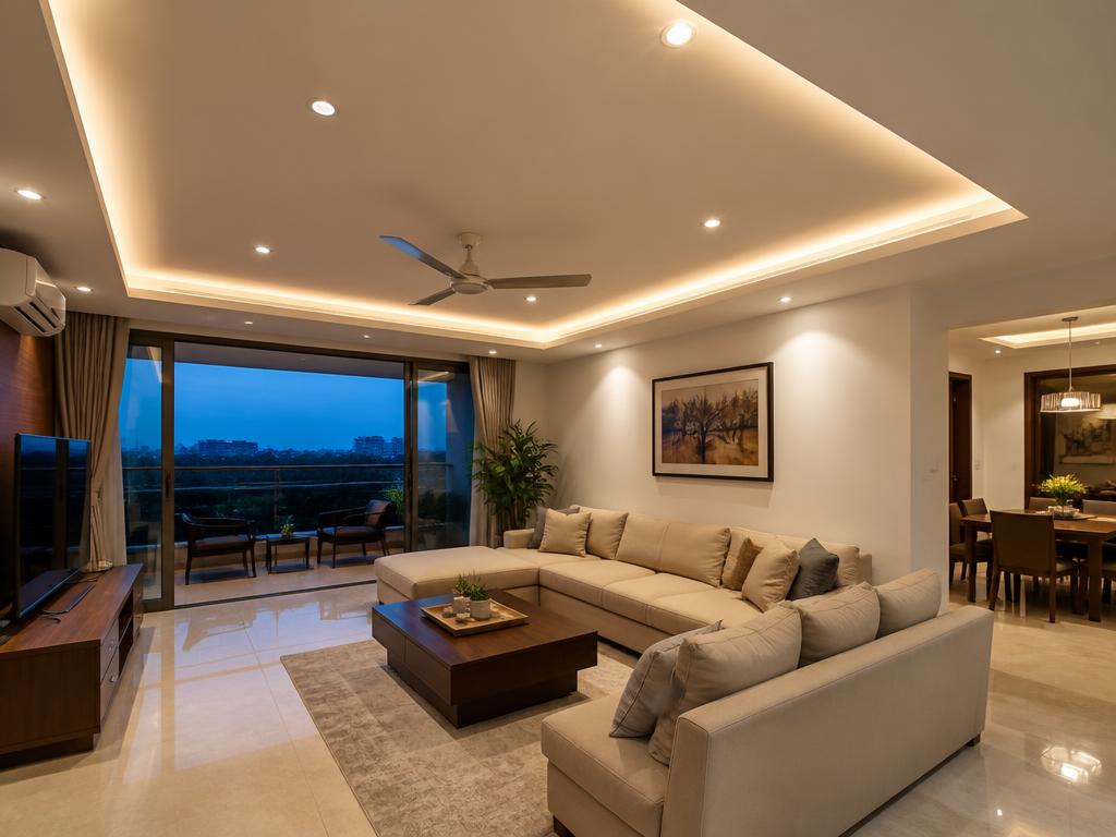 Interior ceiling lighting in a residential living room